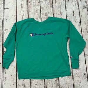 Champion Green Crewneck Lightweight Pullover Jumper Sweatshirt Men's